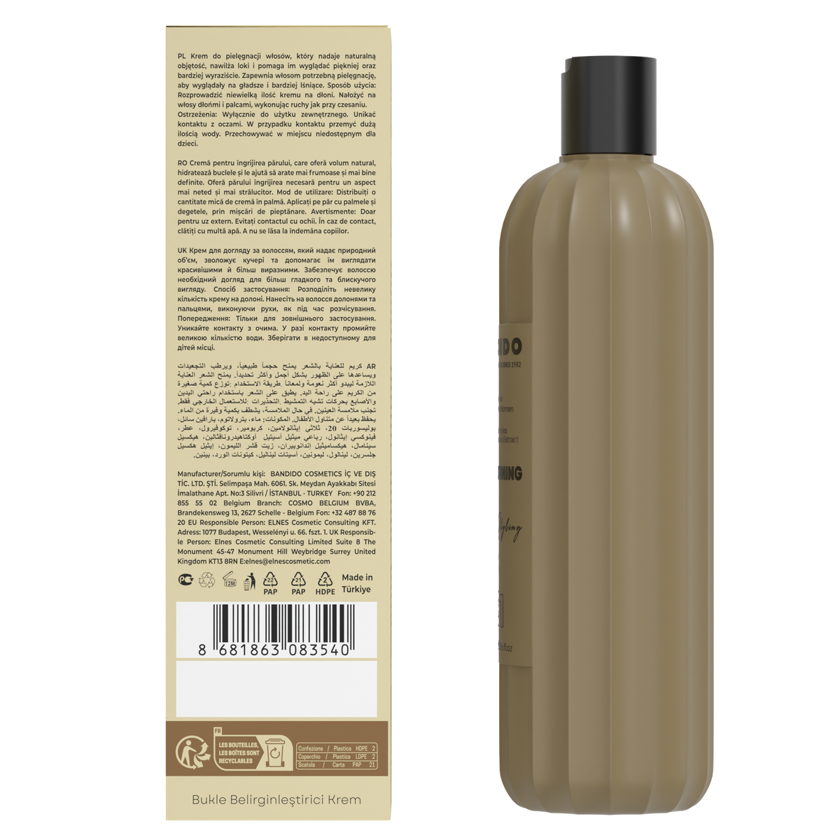 BANDIDO C1 Curl Defining Cream 400 ml – achterkant en productgegevens